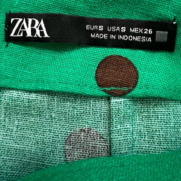 Zara Green Brown Polka Dot Midi Skirt Half Sleeve Top Set size S Blogger Fave - Picture 4 of 16